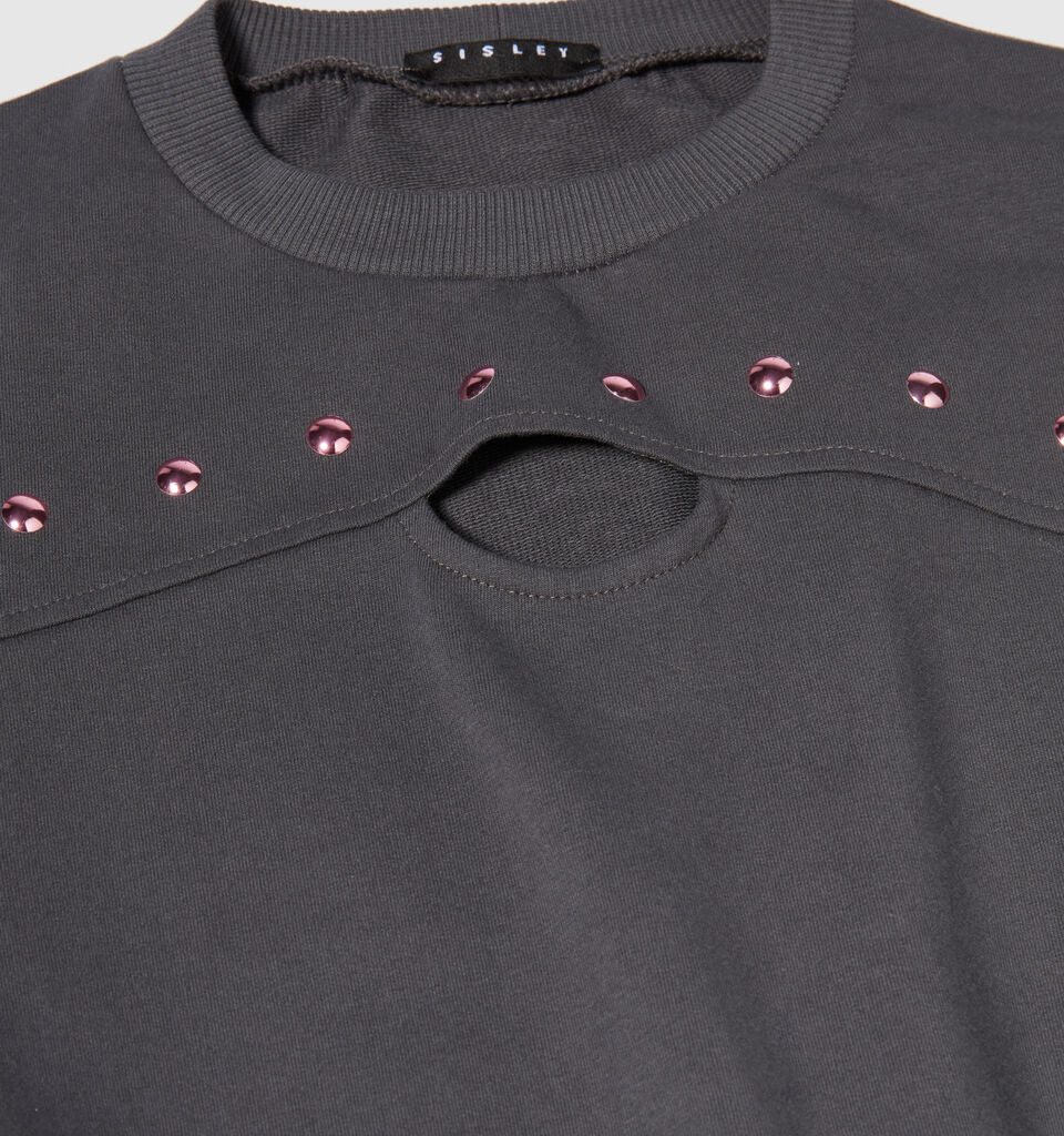 Cropped sweatshirt with studs - girls' knitwear - Dark Gray | Sisley Young image number 2